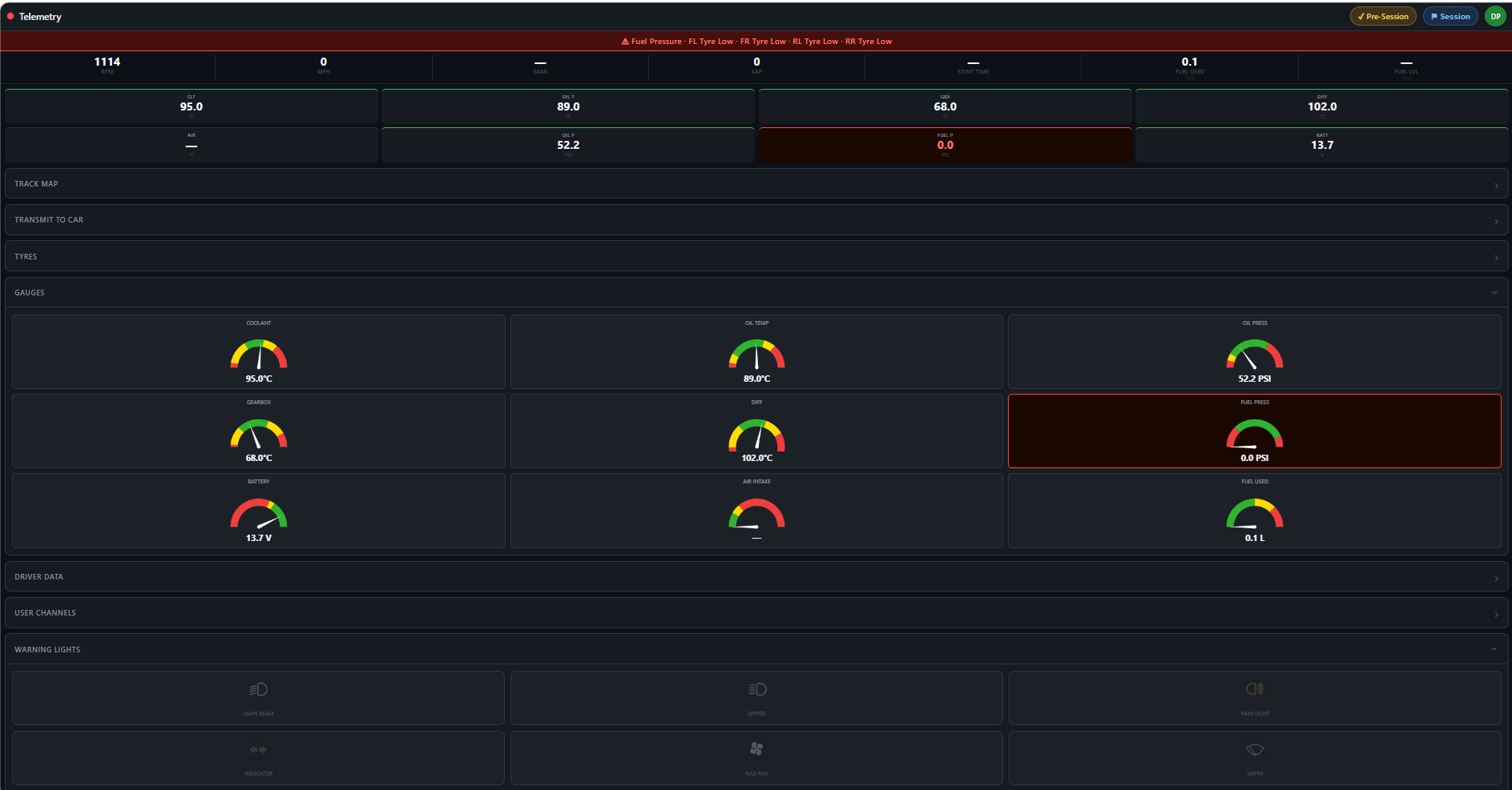 TXR Motorsport live telemetry dashboard